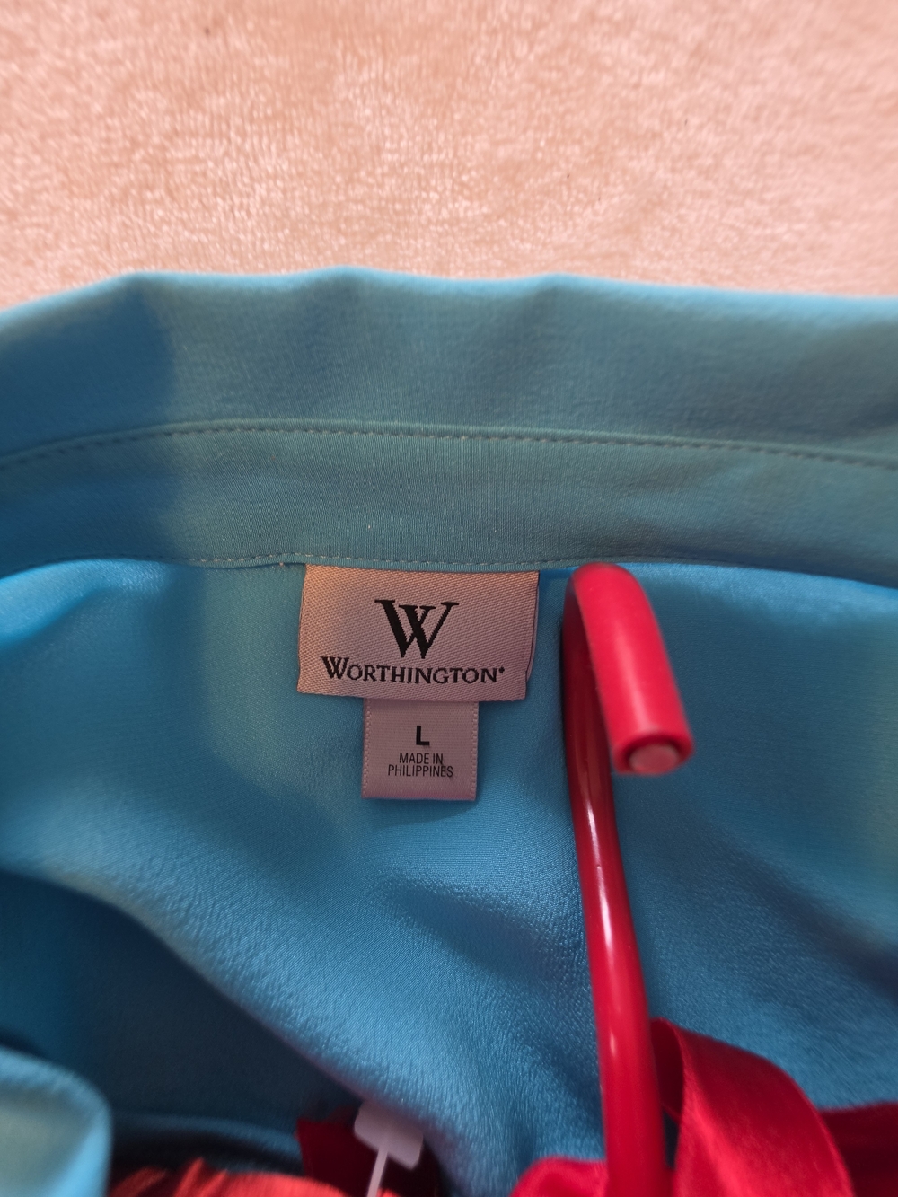 Worthington Turquoise Button-Front Blouse 100% Silk - Picture 4 of 5